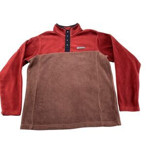 Columbia Pullover Red Brown Fleece Long‎ Sleeve 1/4 Snap Medium